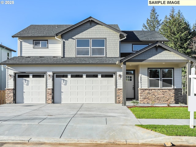 2854 NE Sweetwater Rd, Estacada, OR 97023 - craftsman house with stone siding, concrete driveway, and a garage