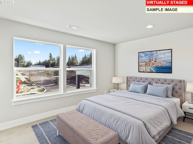 2854 NE Sweetwater Rd, Estacada, OR 97023 - carpeted bedroom with baseboards, visible vents, and recessed lighting