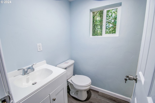 bathroom featuring vanity, wood-type flooring, and toilet