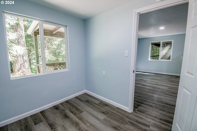 empty room featuring plenty of natural light and dark wood-type flooring