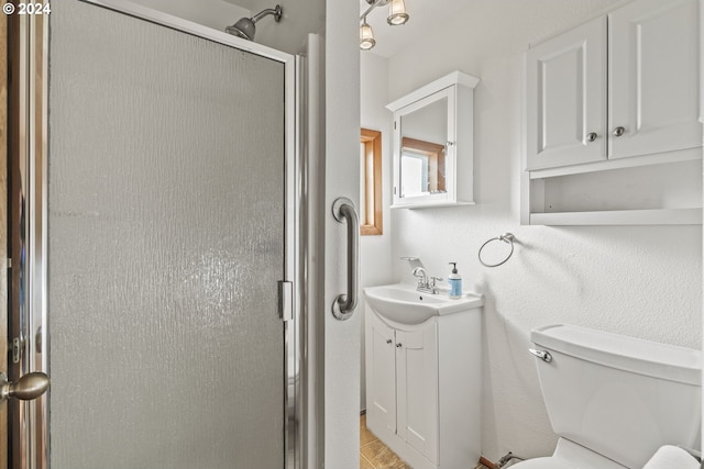 252 State Route 409, Cathlamet, WA 98612 - bathroom with tile floors, toilet, vanity, and a shower with door
