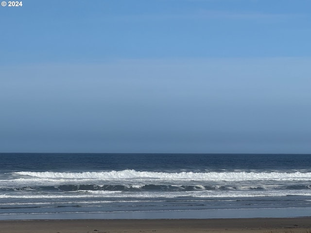 view of water feature with a beach view