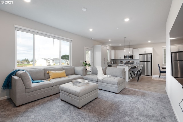 living room with light hardwood / wood-style flooring