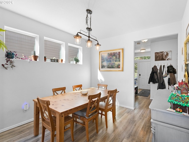 dining space with hardwood / wood-style flooring and a healthy amount of sunlight