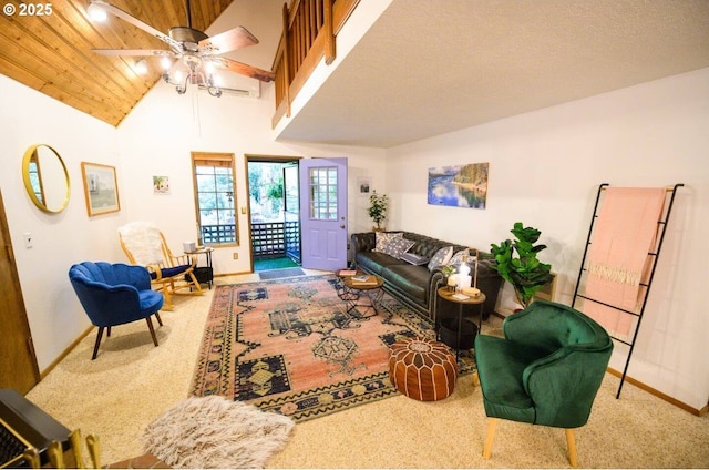 68191 E Twinberry Loop, Welches, OR 97067 - living area with baseboards, ceiling fan, vaulted ceiling, and carpet flooring