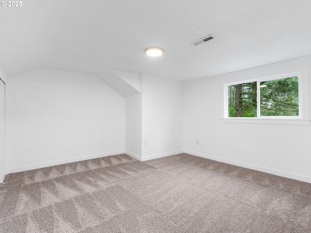 additional living space featuring lofted ceiling and carpet