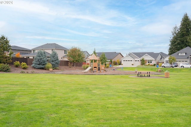 view of yard with a playground