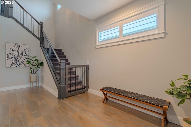 staircase featuring wood-type flooring