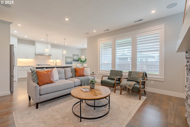 living room with light hardwood / wood-style floors and plenty of natural light