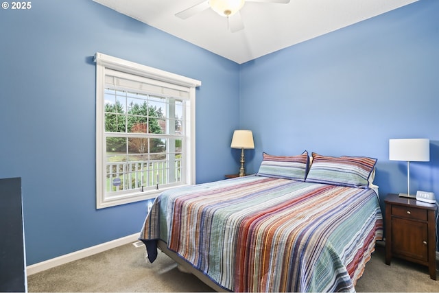 bedroom featuring carpet and ceiling fan