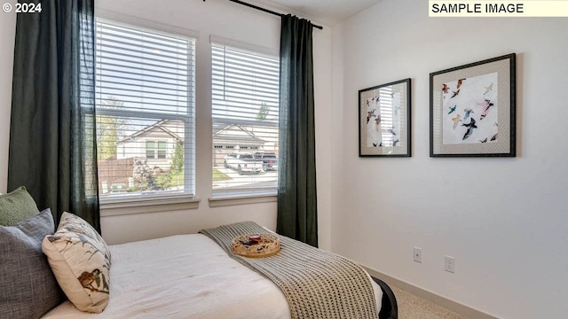 bedroom with carpet, multiple windows, and baseboards