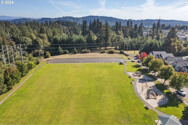 drone / aerial view featuring a mountain view