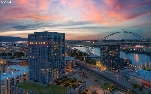 property's view of city with a water view