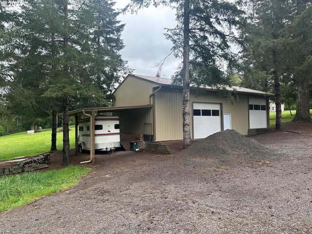 view of property exterior featuring a garage and a carport