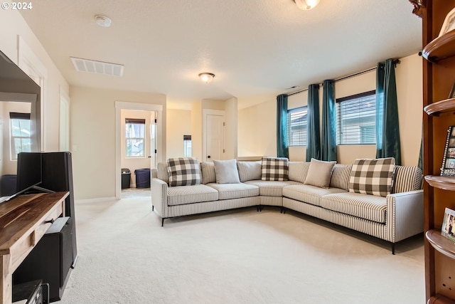 carpeted living room with a healthy amount of sunlight