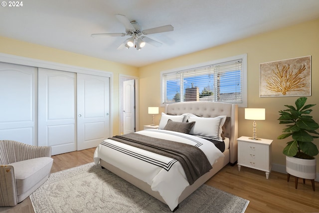 bedroom featuring hardwood / wood-style floors and ceiling fan