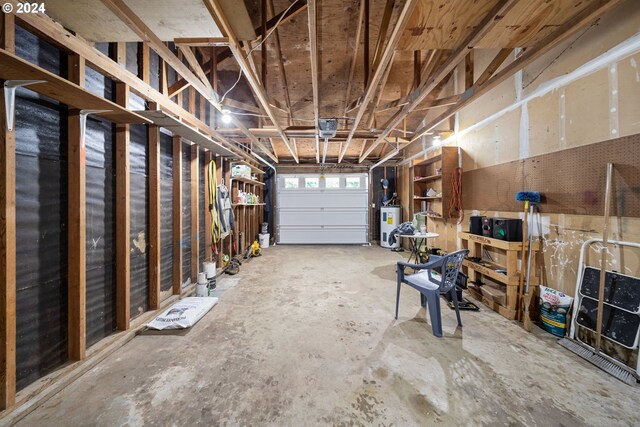 garage featuring water heater