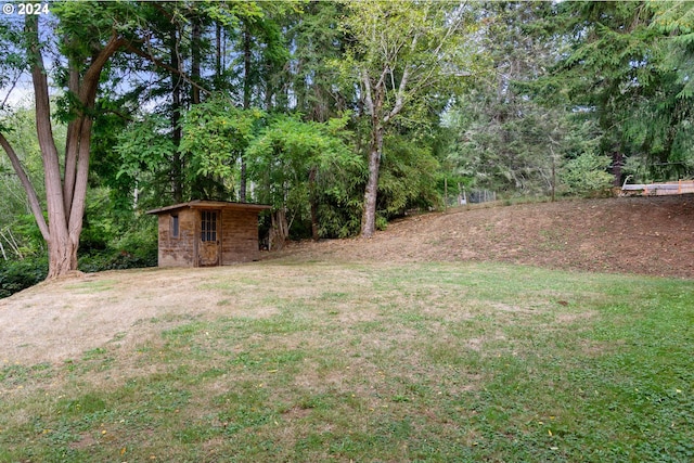 view of yard with an outbuilding