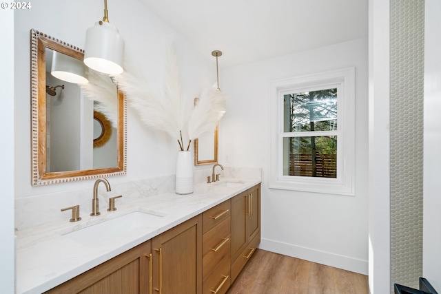 bathroom featuring wood-type flooring and vanity