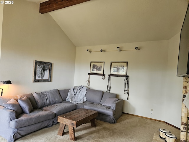 1550 NW Emperor Dr, Corvallis, OR 97330 - carpeted living room with baseboards and lofted ceiling with beams