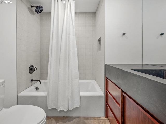 full bathroom with vanity, toilet, and shower / bath combo with shower curtain