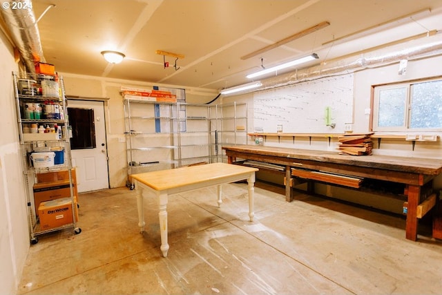 basement featuring a workshop area