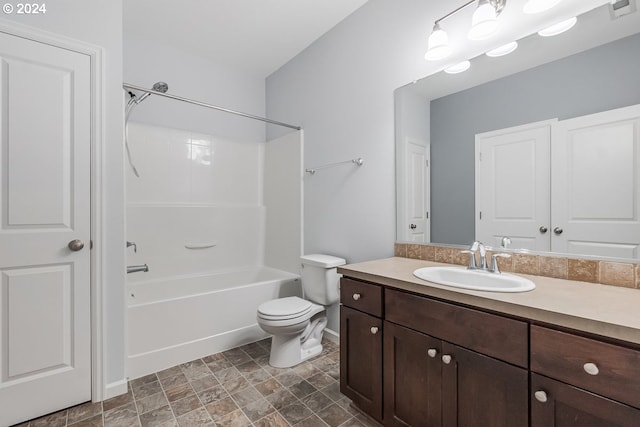 full bathroom with toilet, vanity, and shower / bathtub combination