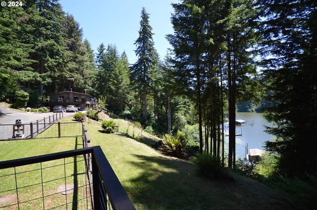 view of yard with a water view