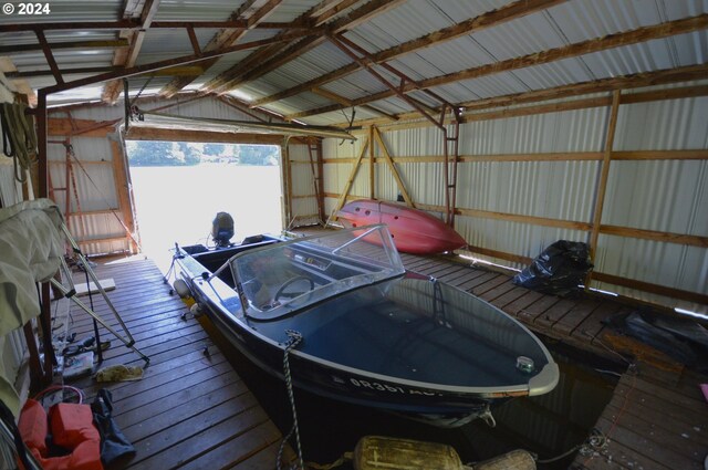 garage with metal wall