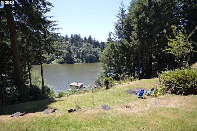 view of water feature with a wooded view