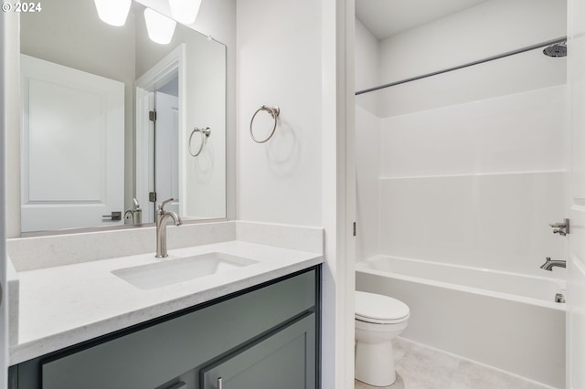 13185 SW Carmel St, Tigard, OR 97224 - bathroom with toilet, vanity, shower / bathtub combination, and tile patterned floors