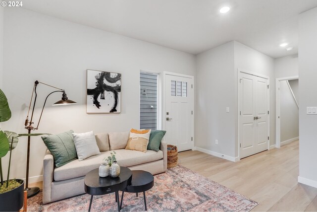 living room with light hardwood / wood-style flooring