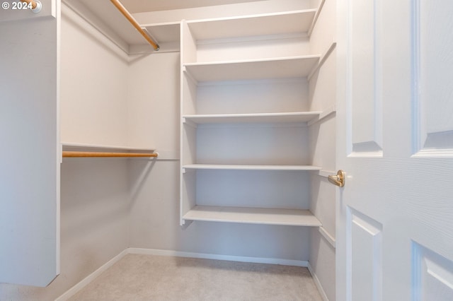 spacious closet featuring light carpet