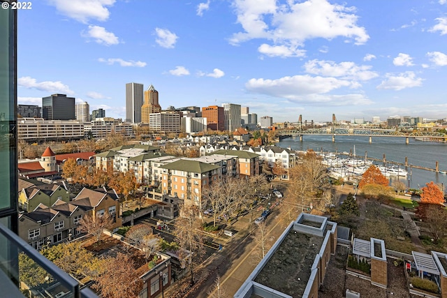 view of city with a water view