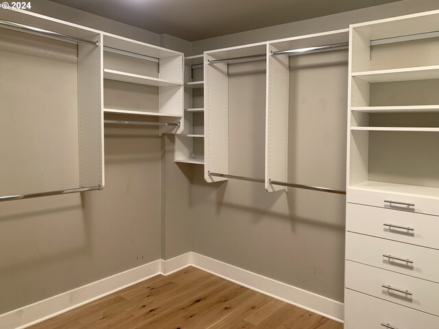 walk in closet with hardwood / wood-style floors