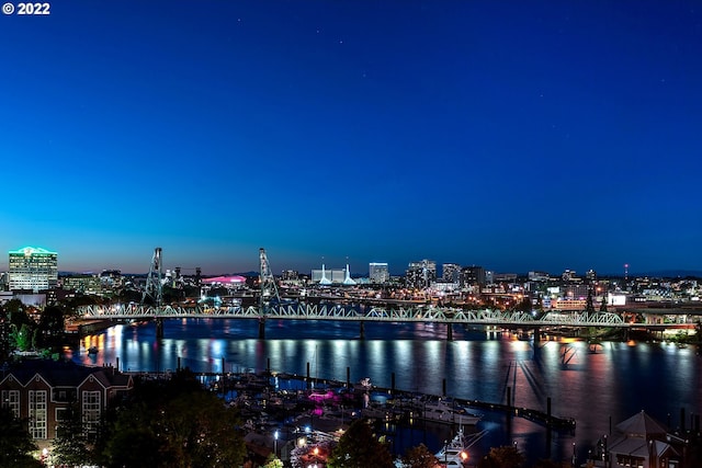 property's view of city with a water view