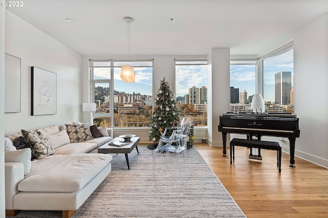 living room featuring light hardwood / wood-style flooring and plenty of natural light