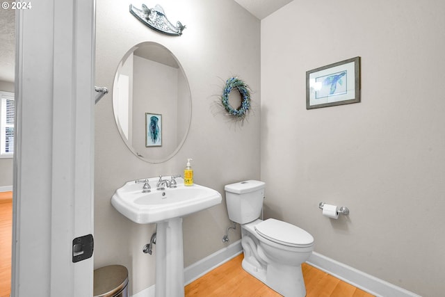 bathroom featuring wood-type flooring, toilet, and sink