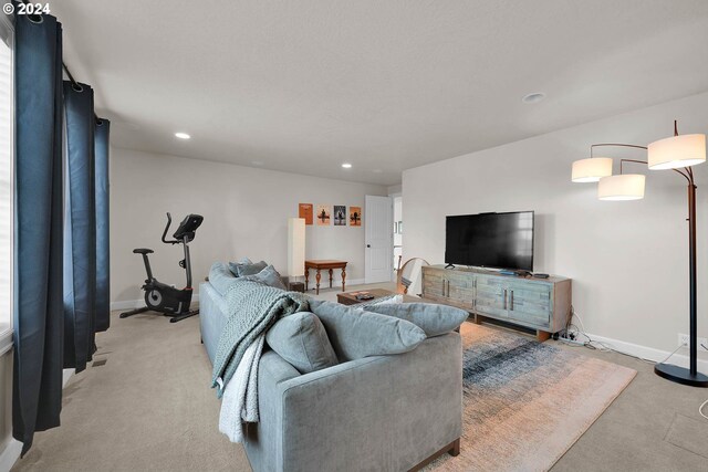 living room with light carpet