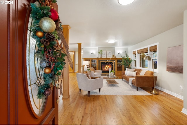 living room with light hardwood / wood-style floors