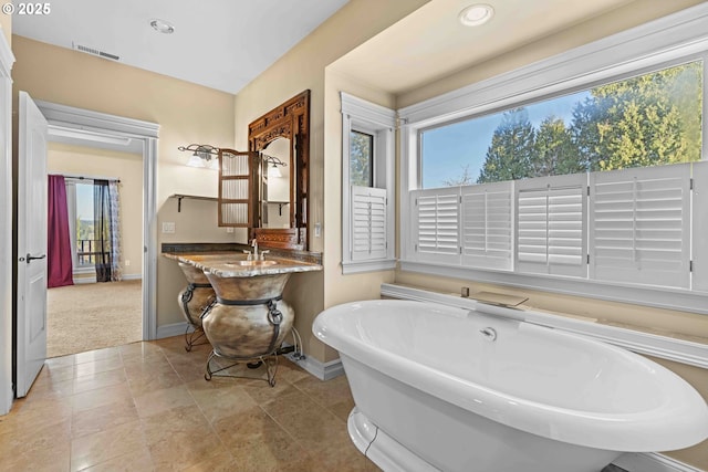 bathroom with sink, a bath, and a wealth of natural light