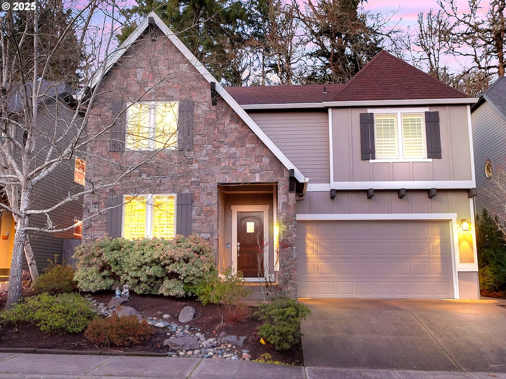 view of front of property featuring a garage