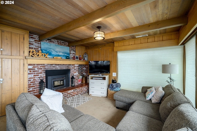 carpeted bedroom with wood ceiling