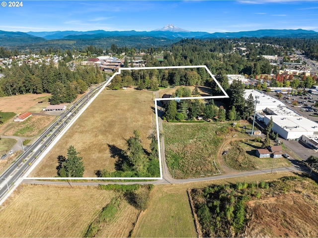 drone / aerial view featuring a mountain view