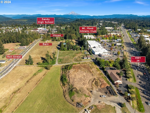 birds eye view of property featuring a mountain view