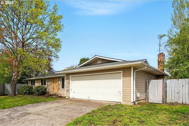 20125 SW Rachelle Ct, Beaverton, OR 97078 - ranch-style house with an attached garage, concrete driveway, and a chimney