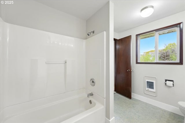 20125 SW Rachelle Ct, Beaverton, OR 97078 - bathroom with baseboards, toilet, tub / shower combination, and heating unit
