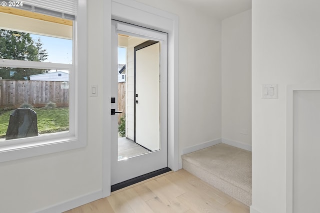 doorway featuring light wood-type flooring and plenty of natural light