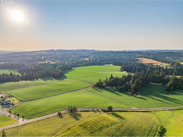 aerial view at dusk featuring a rural view