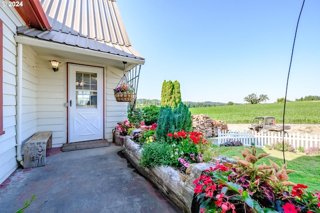 property entrance with a rural view